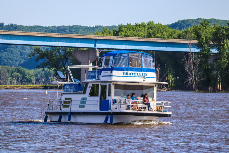 boat boats river bridge summer