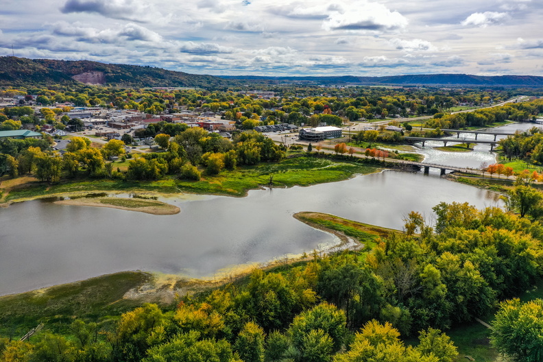fall prairie du chien downtown island drone river